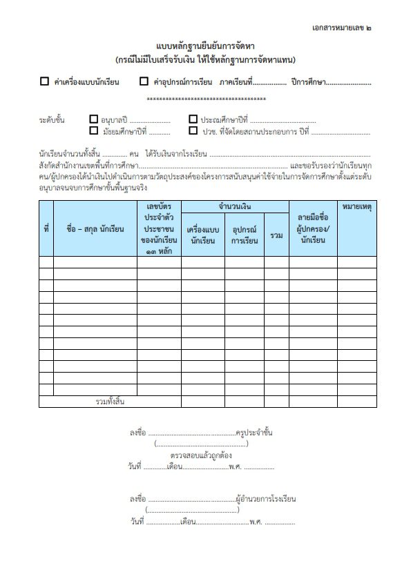 ตัวอย่างเอกสารแบบหลักฐานการจ่ายเงิน ค่าเครื่องแบบและอุปกรณ์การเรียน